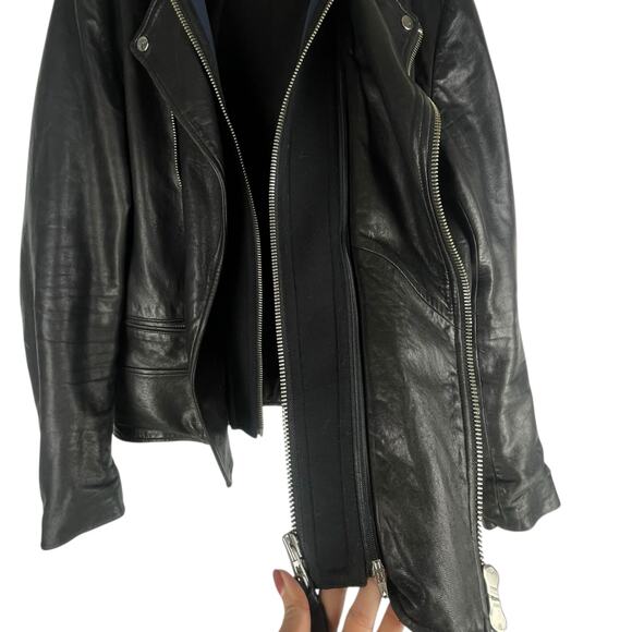 Mackage Manus Lamb Leather Jacket Detachable Hood Black Blue Size 36/ S - Picture 10 of 16